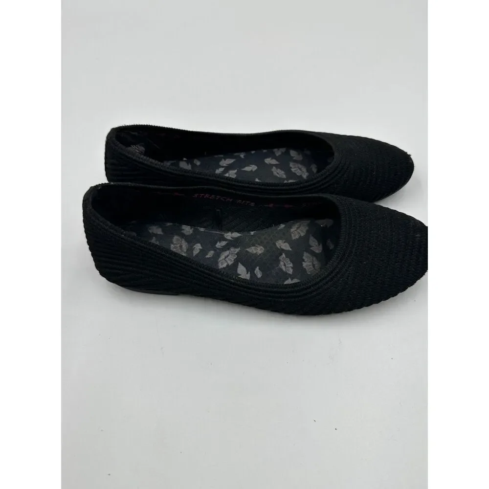 Skechers Flats Casey Ballet Flats Stretch Fit Ribbed Shoes Round Toe Sz 7 Black